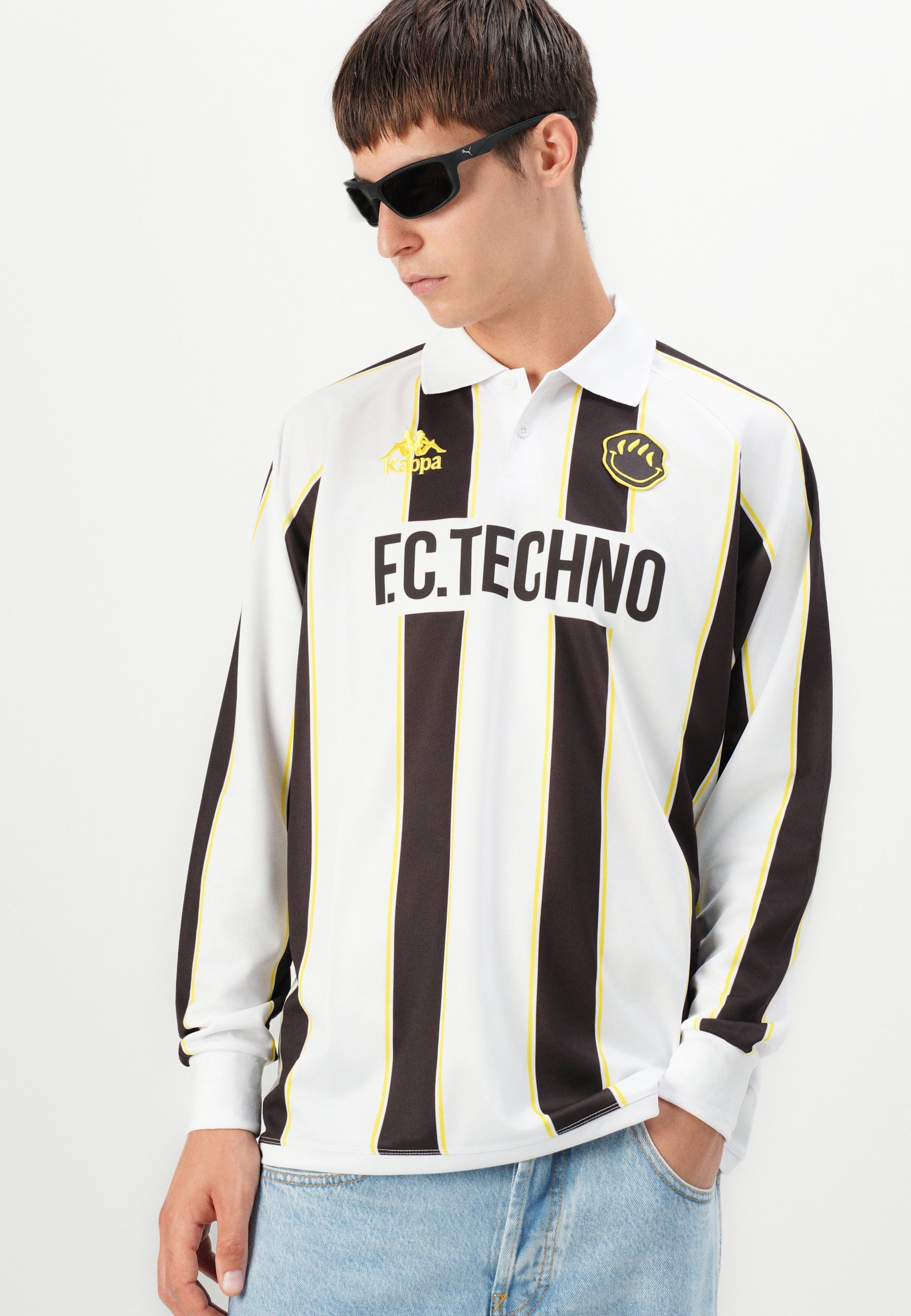 Kappa RETRO TECHNO AUTHENTIC TIMEUS JERSEY UNISEX - Top met lange mouwen - wit/bruin/geel