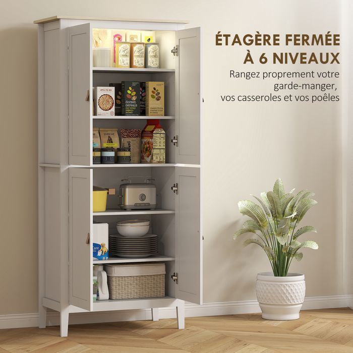 Buffet cuisine - HOMCOM - LED réglable et détecteur de mouvement - étagères réglables - MDF - 80 x 40 x 176,5 cm - blanc