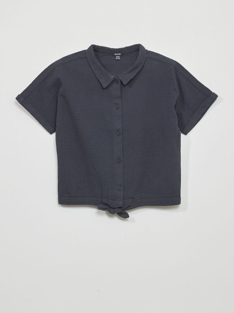 Gebreide overhemdjurk met reliëf - BLAUW