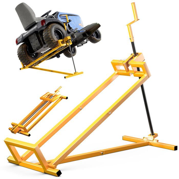 Cric sollevatore per trattorino rasaerba VOUNOT®, portata massima 400 kg - telescopico, lunghezza da 78 a 98 cm - altezza fino a 60 cm - giallo