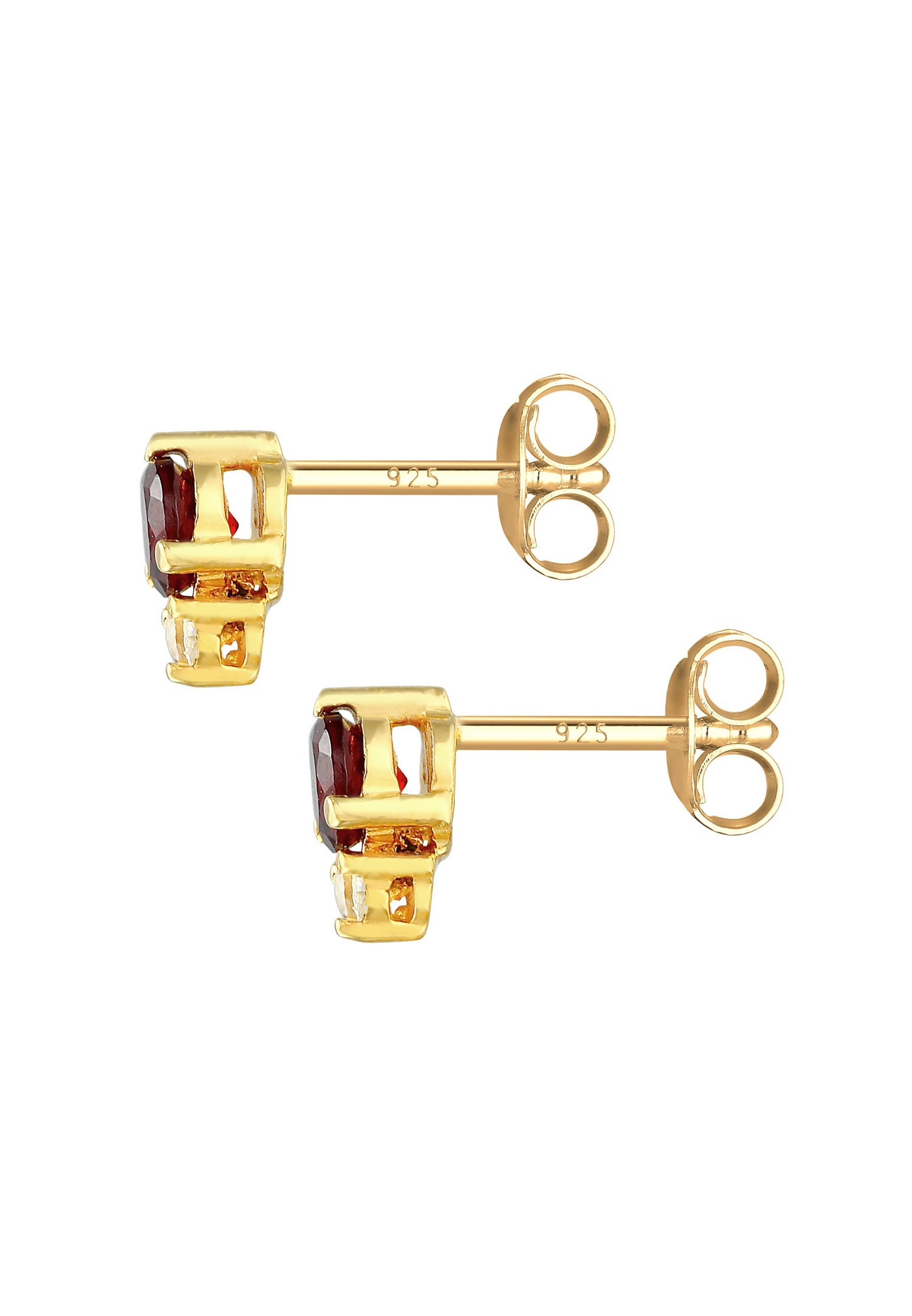 Elli PREMIUM Boucles d'oreilles clou de coeur rouge avec grenat et topaze en argent 925 plaqué or.