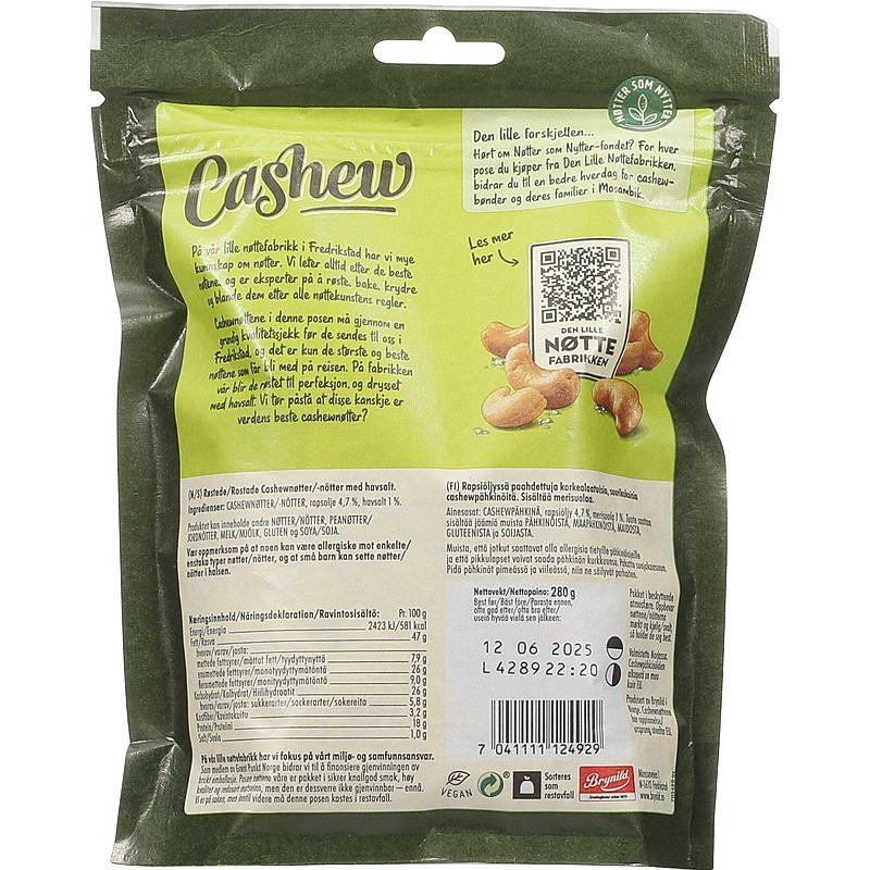 Brynild Cashewnötter 280 g Den Lilla Nötfabriken