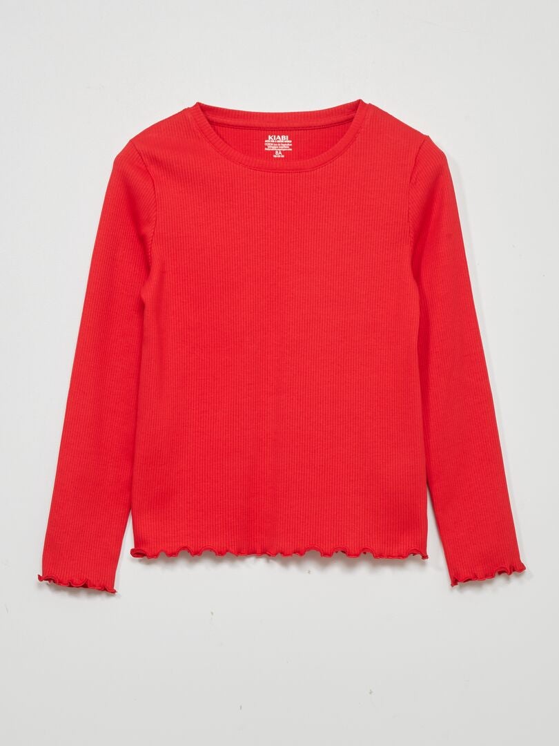 Camiseta de punto acanalado de manga larga - roja