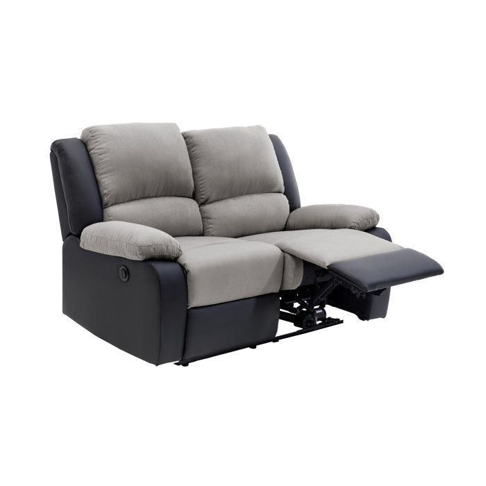 Canapé de Relaxation électrique 2 places Microfibre et Simili LEO - Gris et Noir - L143 x 93 x 96cm - LOUNGITUDE