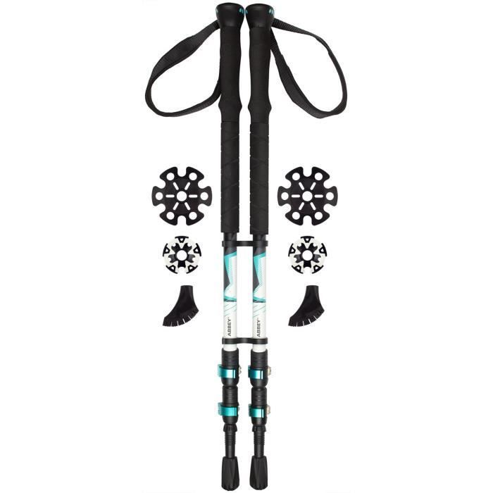 ABBEY Set of 2 Telescopic Trekking Poles - Adjustable from 63 to 135 cm - Blue Green