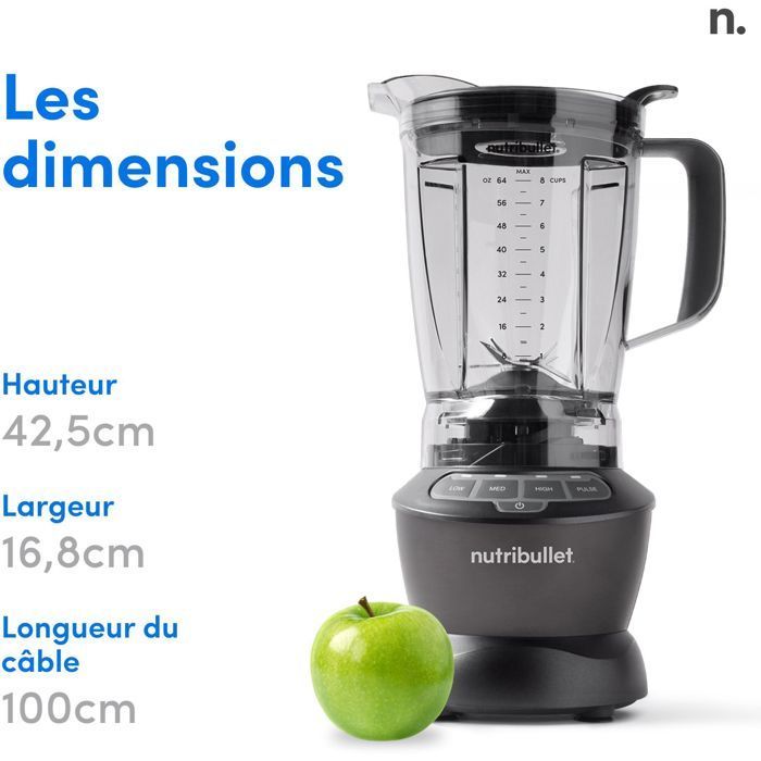 Nutribullet Combo Blender - NBF500DG - 1200 Watt - 1,65 liter kan - Inclusief 2 bekers en 2 reisdeksels - Zwart - BPA-vrij
