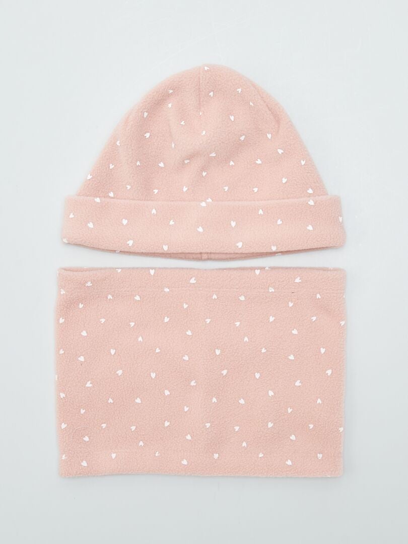 Conjunto de gorro e cachecol de lã polar - ROSA