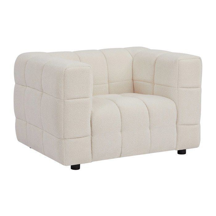 Canapé 3 places et fauteuil en tissu bouclette blanc ivoire LERICI