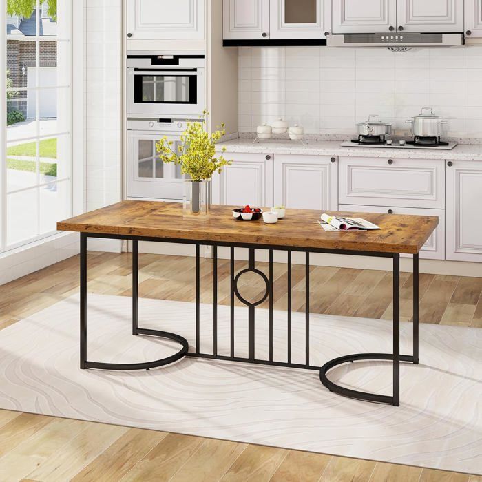COSTWAY Grande Table à Manger en Bois de 180 cm pour 6 à 8 Personnes, Rectangulaire Style Industriel Capacité 135 Kg pour Cuisine