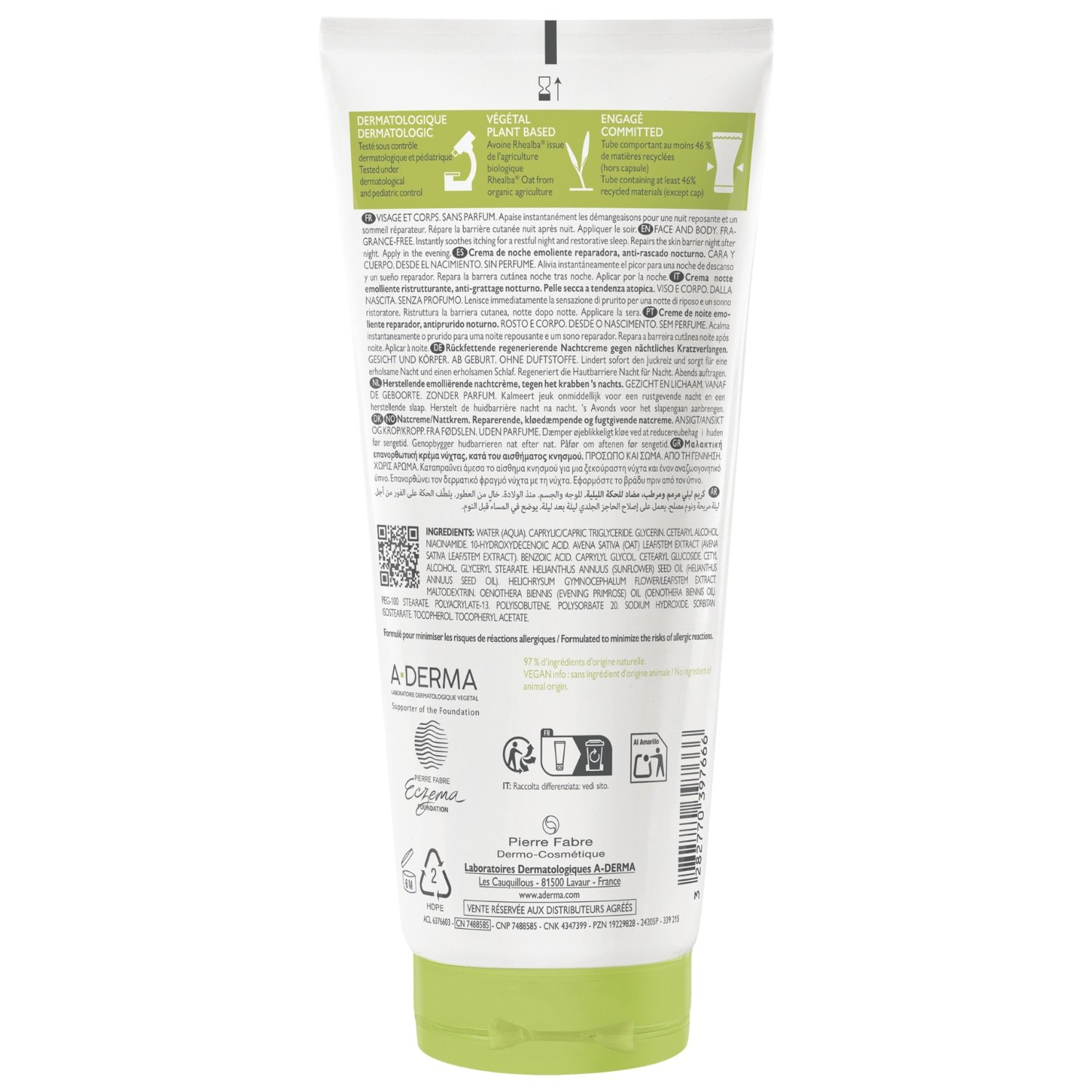 A-DERMA Neurodermatitis Care Exomega Control obnavljajuća hidratantna noćna krema – 200 ml