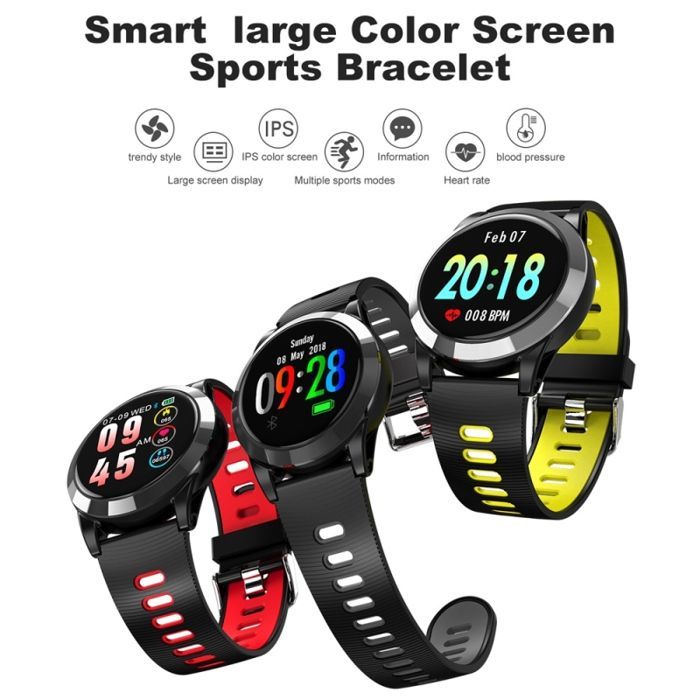 YONIS Smartwatch for iPhone and Android, 1.3-inch Heart Rate Monitor Bracelet, Remote Camera, Red