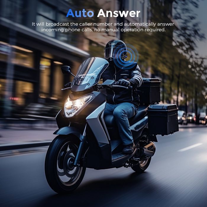 Intercomunicador inalámbrico estéreo para motocicleta GEARELEC con micrófono, audio inalámbrico 5.3, respuesta automática y asistente de IA.