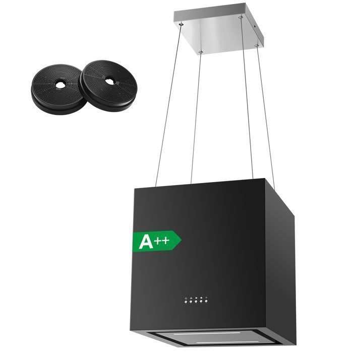 Hotte Aspirante-Hotte îlot Centrale-800 m ³/ h - 40 cm - 3 Vitesses - Hotte Suspendue - Recyclage avec Filtre à Charbon - Noir -  A+