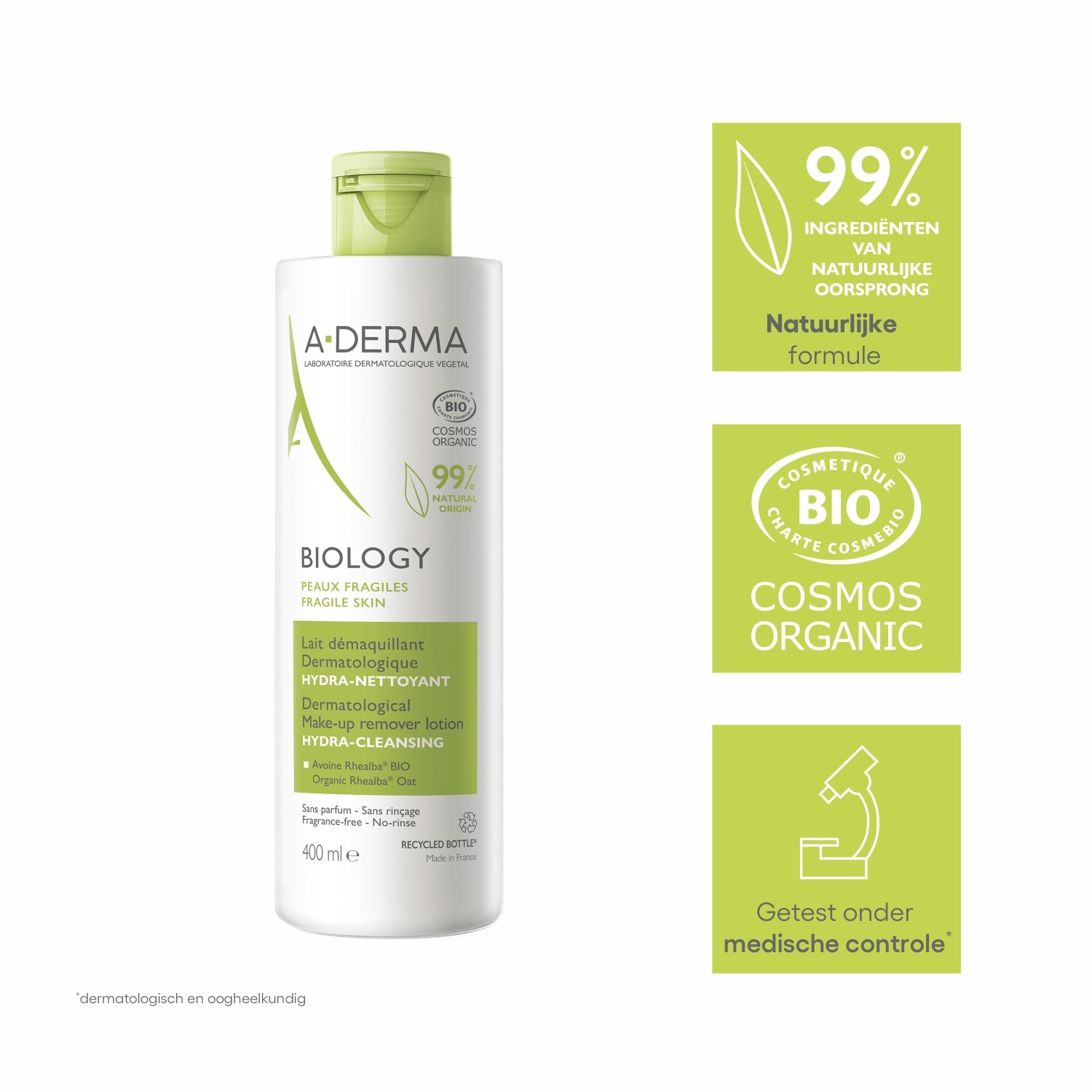 A-DERMA odstranjevalec ličil, biološki dermatološki losjon za odstranjevanje ličil – 400 ml