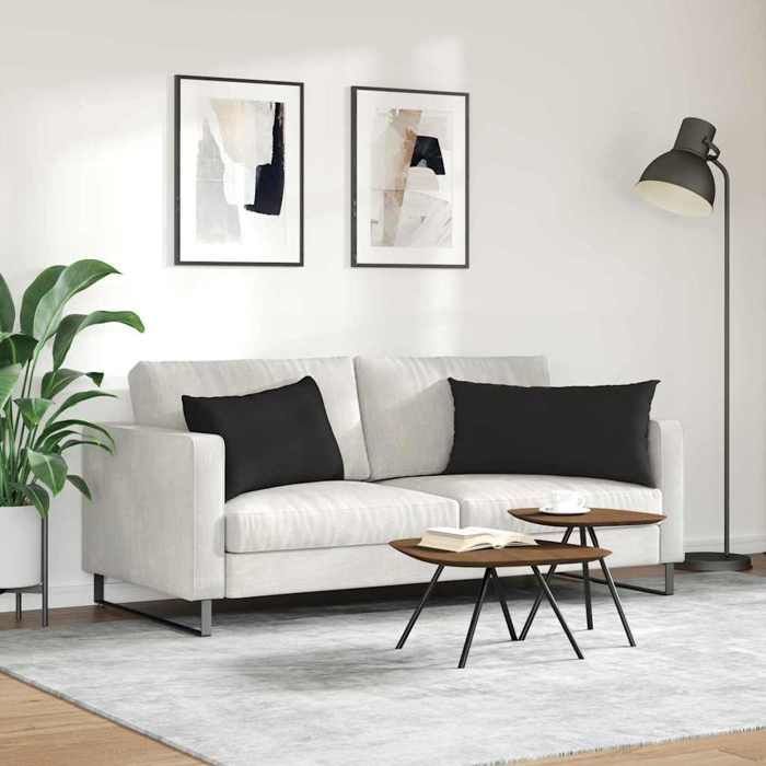 Cojines para sofá - ABI - Negro - 80 x 40 cm - Fundas extraíbles - Relleno de poliéster