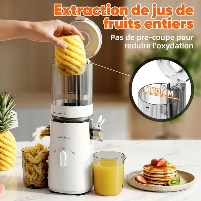Fruit and Vegetable Juicer with 120mm Feed Chute - 1.5L Capacity - 99.6% High Juice Purity - White