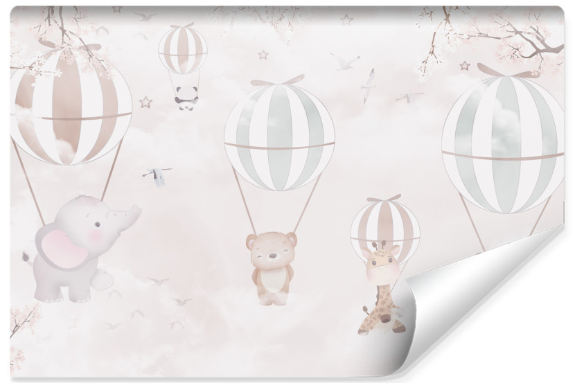 Fototapeta Dziecięca ZWIERZĄTKA Balony Kwiaty 90x60cm