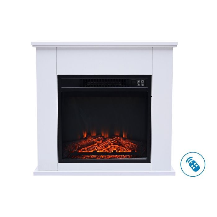Chimenea eléctrica de pie de 2 kW en acero lacado blanco con mando a distancia.