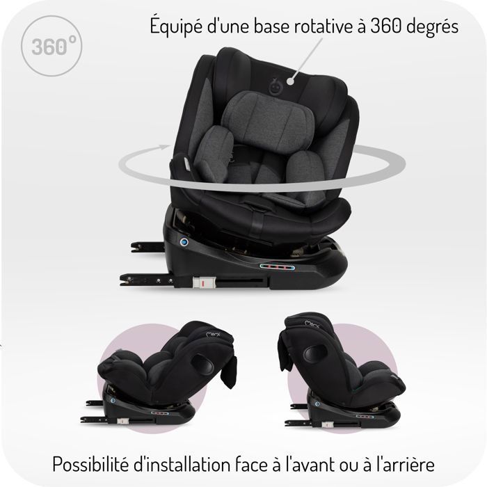 MoMi EMI – Siège auto pivotant 360° I-SIZE 40-150 cm – 0-36 kg – ISOFIX + TOP TETHER – Face/dos route – Noir