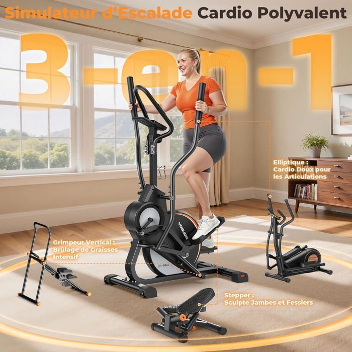 YOSUDA 3-in-1 Crosstrainer: Stepper, sporttrap, 16 magnetische niveaus, 8 kg vliegwiel, 45° hellingshoek, LCD-scherm.