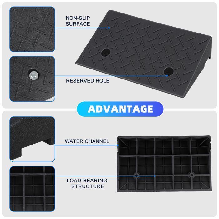 Rampas de bordillo resistentes, antideslizantes, de 50 x 30 cm y 10 cm de altura, que soportan hasta 3175 kg para scooters y motocicletas.