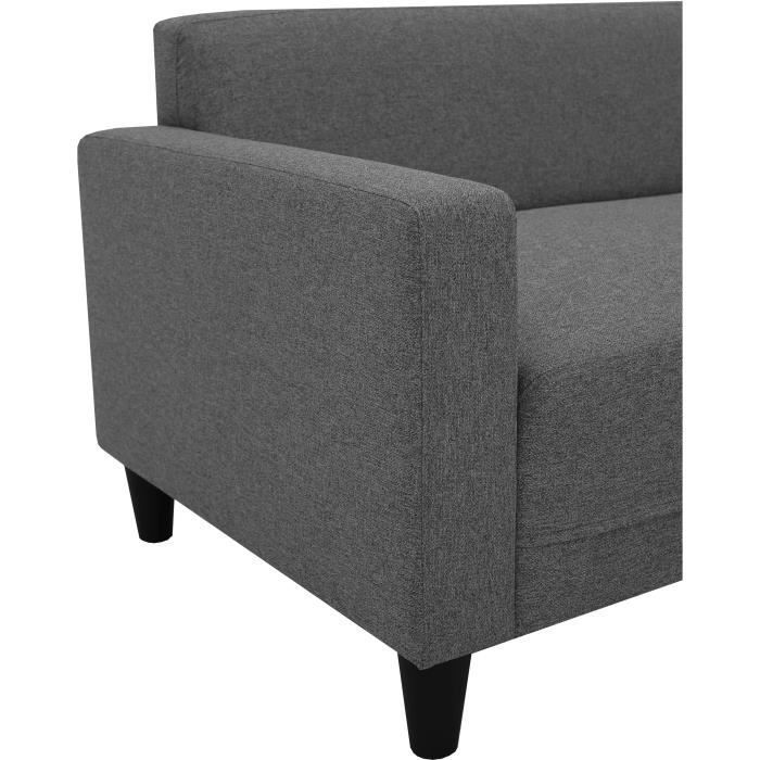 Canapé d'angle fixe 4 places BOB - Tissu anthracite - Réversible - L 197 x P 117 x H 65 cm