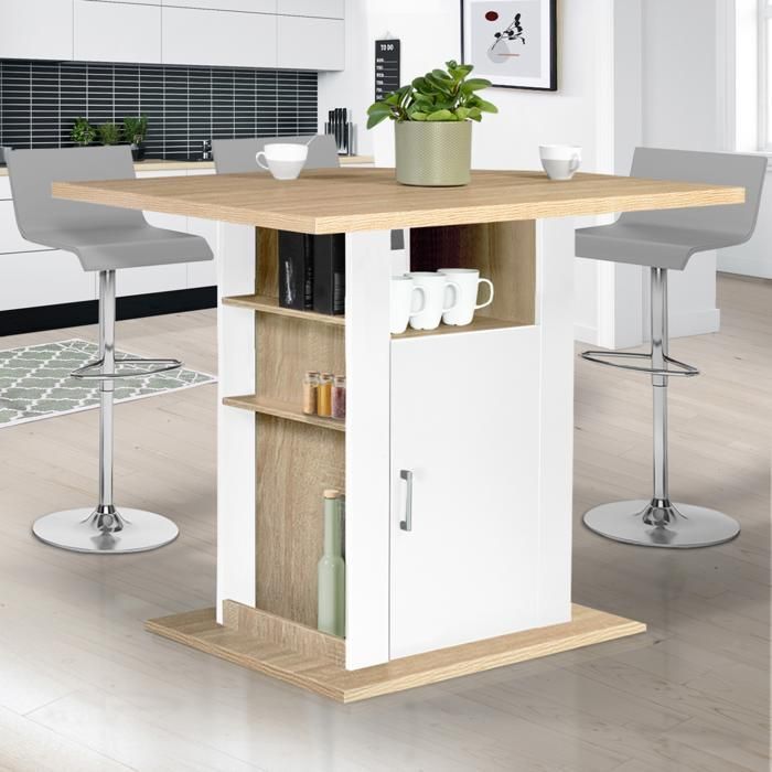 IDMARKET UGO 110cm Central Island in white wood and beech effect with storage