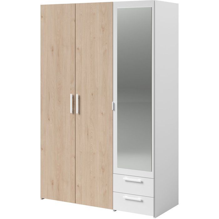 Armoire VARIA - Panneaux de particules revêtu papier - Décor chêne et blanc - 3 portes - L 120,3 x P 5,7 x H 185 cm