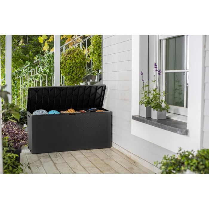 Caja de almacenamiento exterior de resina KETER de 270 litros, color gris - Emily Garden Trunk
