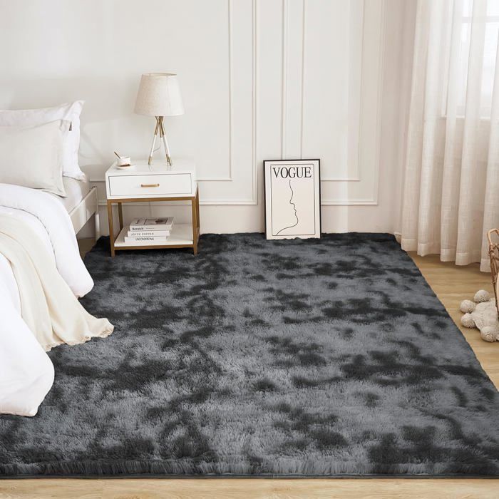Hoogpolig vloerkleed voor de woonkamer, 160 x 230 cm - Nachtkastje vloerkleed, lange pool (donkergrijs), zacht vloerkleed voor woonkamer, slaapkamer en bank