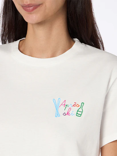 Camiseta bianca da donna Emilie con ricamo arcobaleno Apres Ski