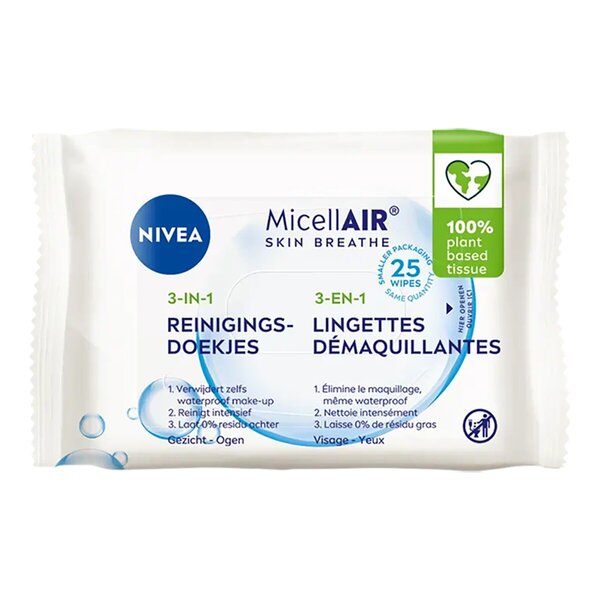 NIVEA 3-i-1 Micellar Skin Breathe Rengöringsservetter<br>25 stycken