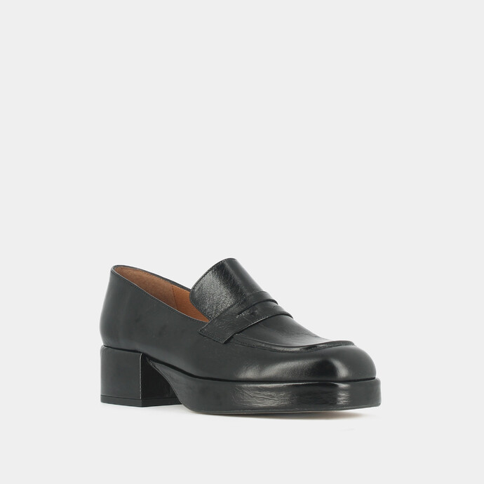 Mocassins à plateformes  en cuir vieilli noir