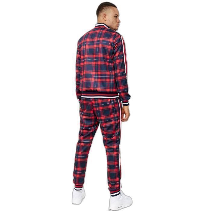 Conjunto de treino masculino Lonsdale Slim Fit azul/branco/vermelho tamanho 2XL – Jaqueta e calça com estampa total