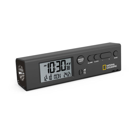 4-in-1 Clock with Thermometer, Alarm Clock, World Time, and Flashlight (National Geographic)