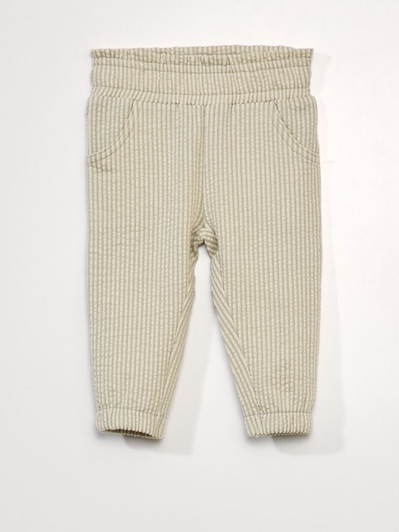 Pantalones a rayas con relieve - VERDE