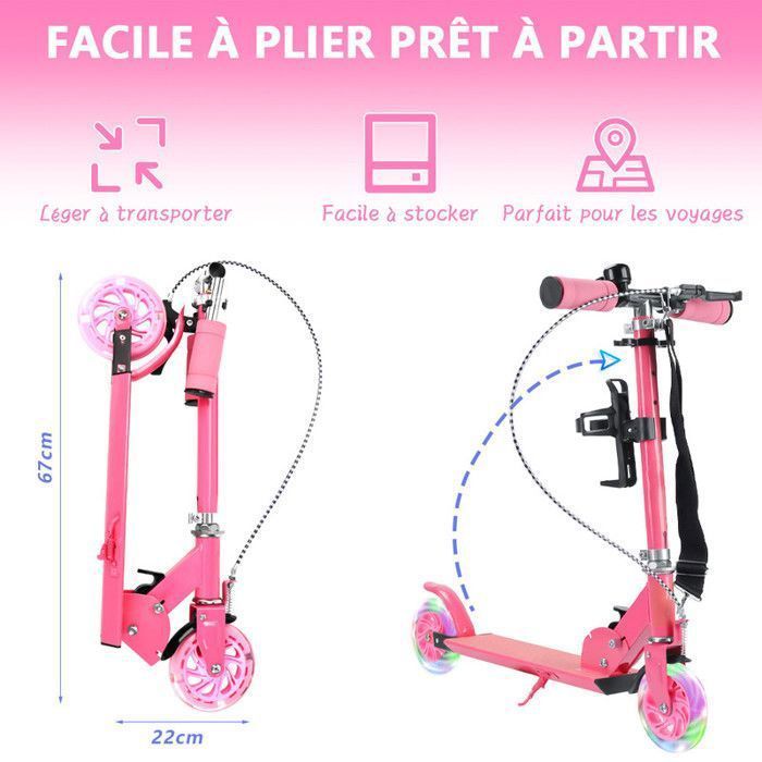 Monopattino per bambini - LED - Pieghevole - Altezza regolabile - 2 ruote - Portata massima 100 kg