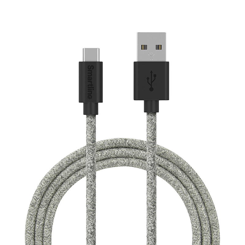 Smartline oplaadkabel 2 m USB-A naar USB-C grijs pluizig