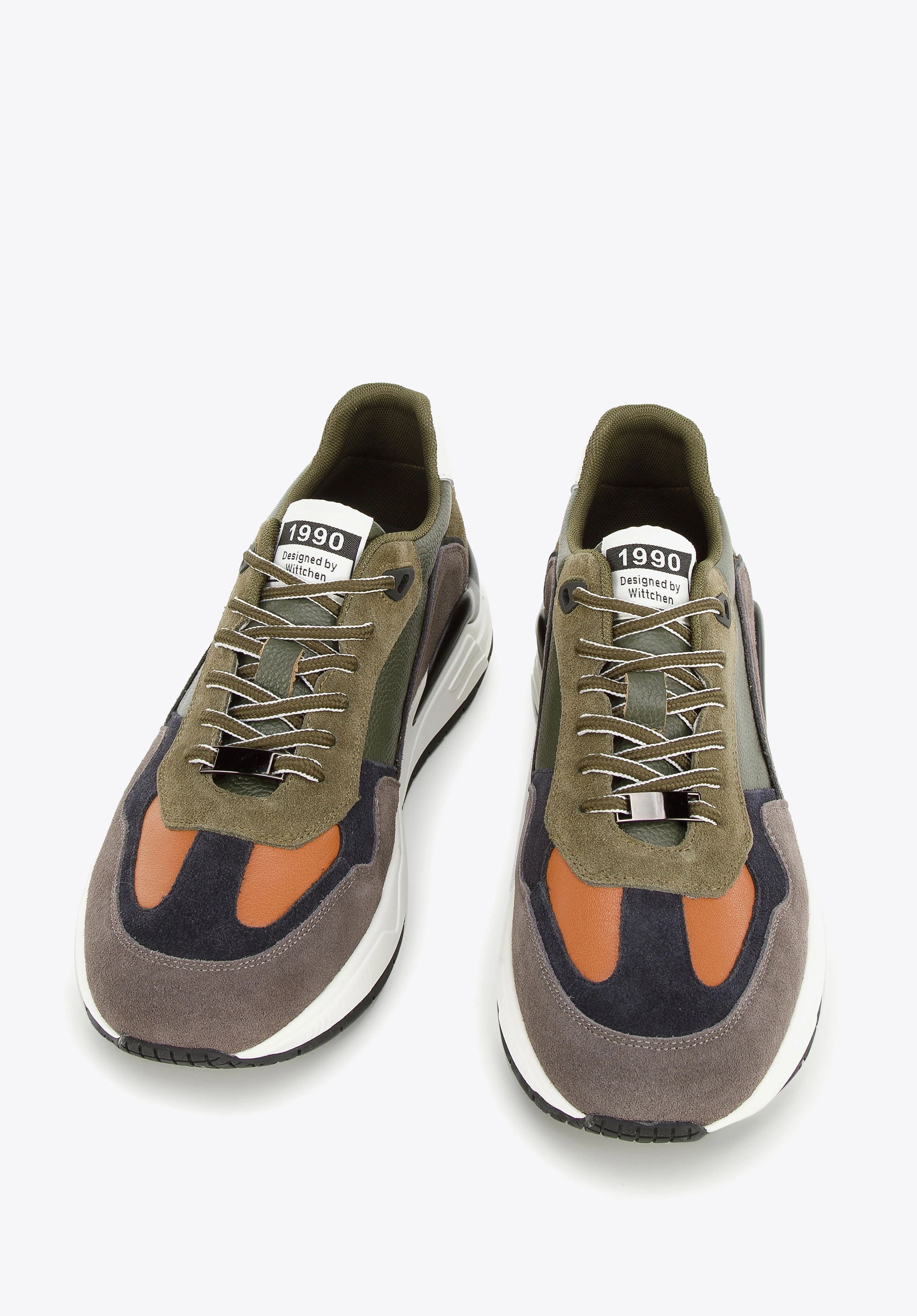 Męskie sneakersy skórzane z motywem w jodełkę zielono-szare