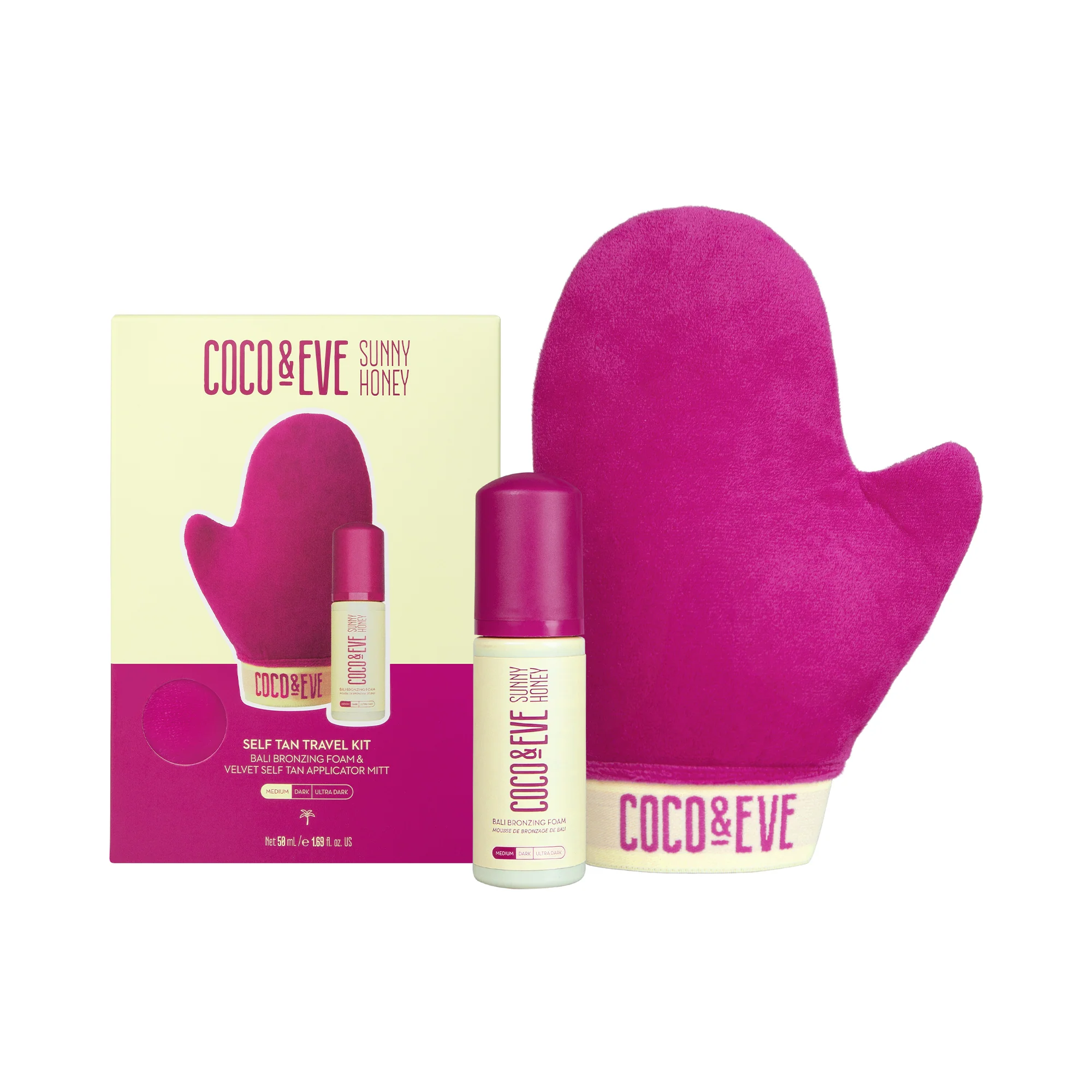 Sunny Honey Self Tan Travel Kit - Cofanetto Solare, Coffret Solare, Cofanetti Solare, Mousse corpo autoabbronzante, Cofanetto Corpo