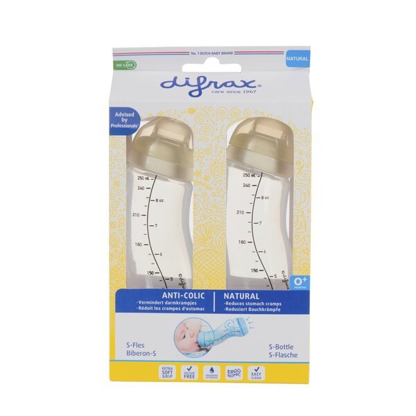 Difrax Natural 0+M S-boce, 2 pakovanja, bijela, krem boje, 2 x 250 ml