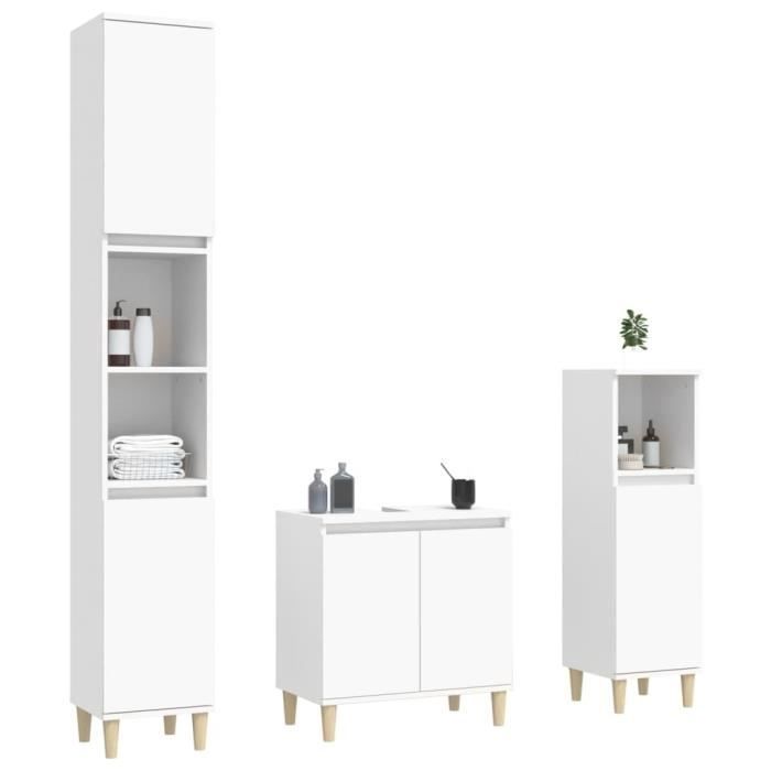 Ensemble de meubles de salle de bain - VIDAXL - 3 pcs - Bois d'ingénierie - Blanc - Rangement spacieux