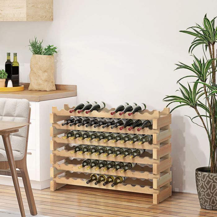 Botellero - HOMCOM - 72 botellas, 6 niveles, modular, apilable, para bodegas y bares - madera de abeto - 114x28x85cm - natural