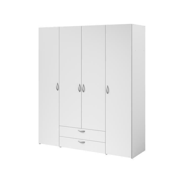 Armario VARIA - Acabado blanco - 4 puertas batientes + 2 cajones - Ancho 160 x Alto 185 x Profundidad 51 cm - PARISOT