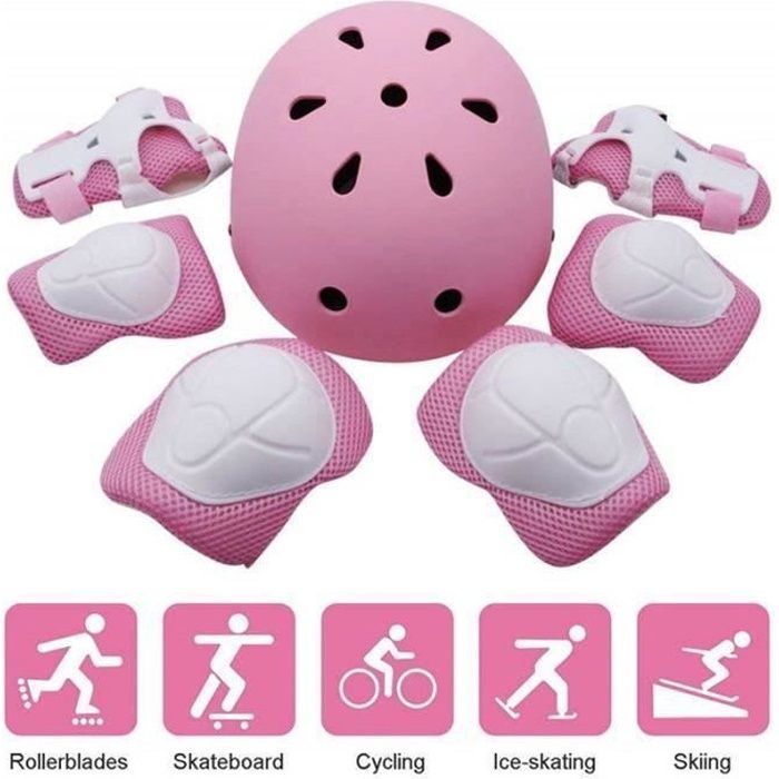 Children's Roller Skating Protection Kit, Kids' Bike Helmet, Helmet/Knee Pads/Elbow Pads/Wrist Pads, Pink