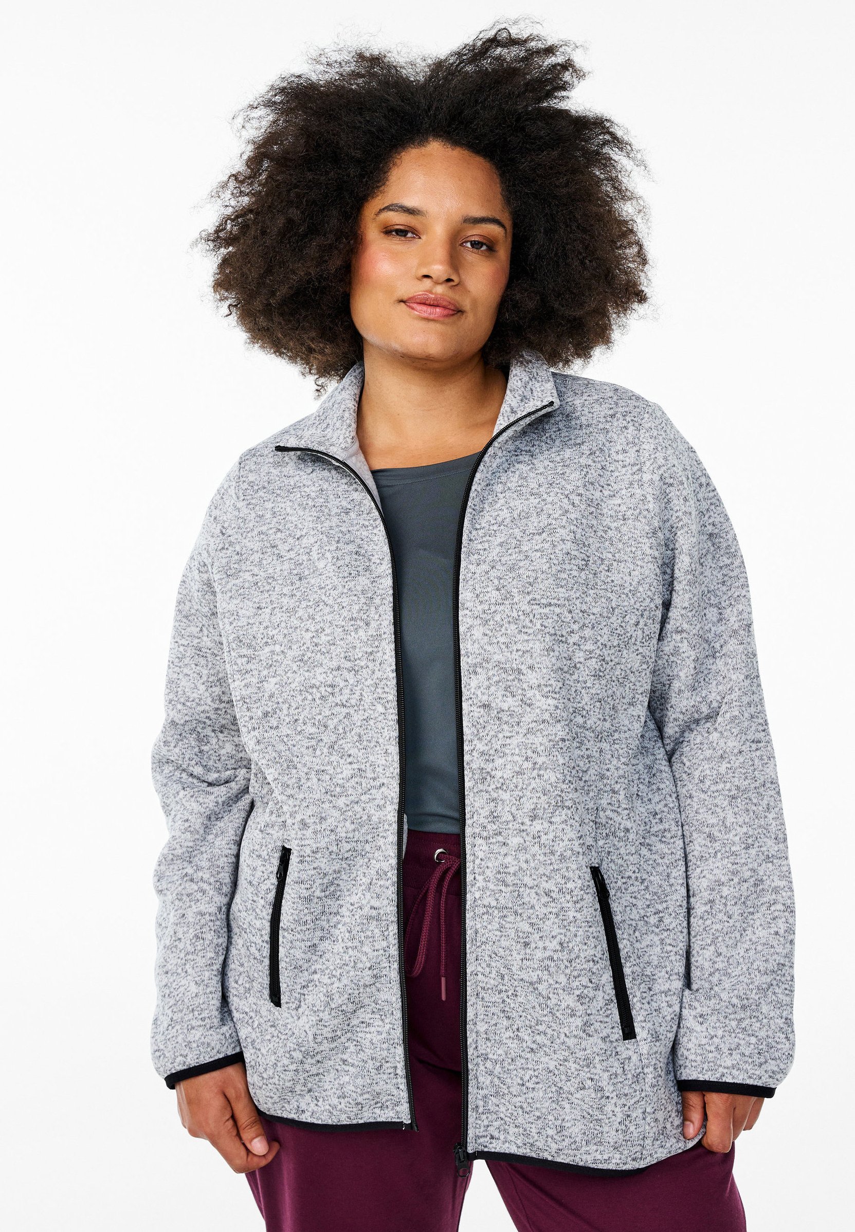 Active by Zizzi MIT HOHEM KRAGEN UND REISSVERSCHLUSS - Zip-up sweatshirt - light grey melange