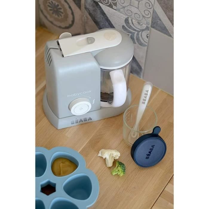 BEABA Premium siliconen bewaardozen voor meerdere porties, hittebestendig, luchtdicht deksel, gemaakt in Italië, 6 x 90 ml blauw