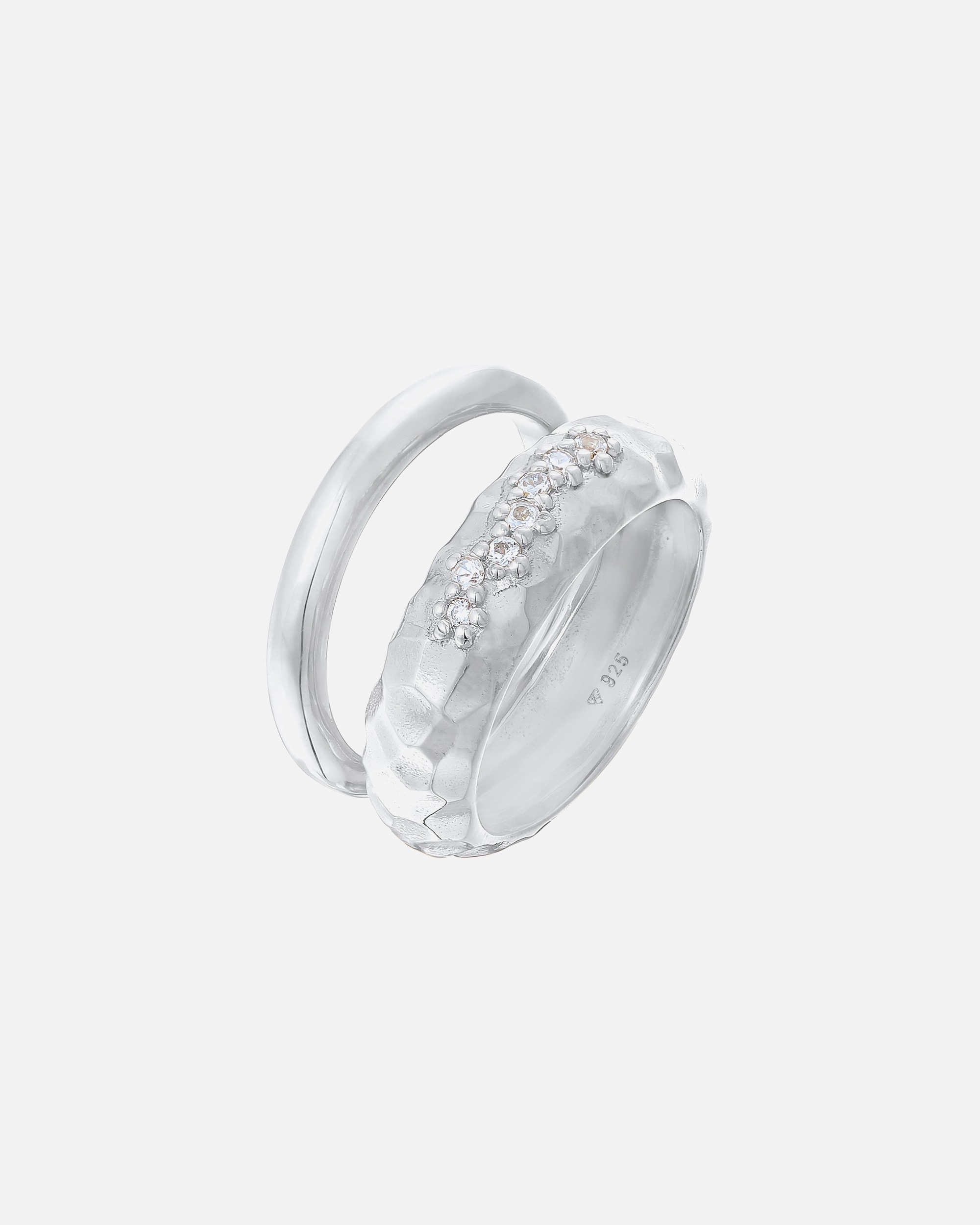 Elli PREMIUM Femmes Bande Set de 2 Martelé avec Topaze en Argent Sterling 925 Rhodié
