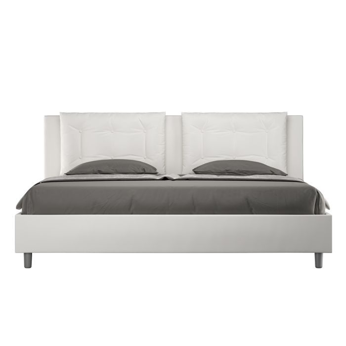 Cama king size con almacenamiento - Ityhome - Annalisa - Piel sintética blanca - 200x210 cm - Almacenamiento integrado