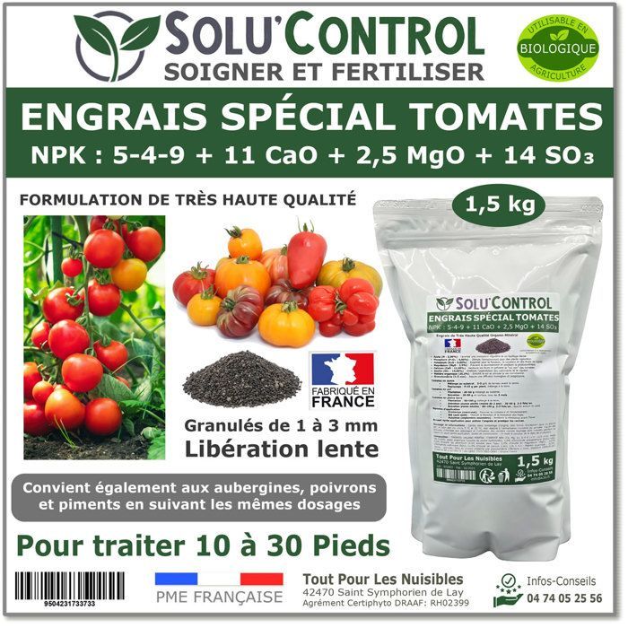 1,5 kg de fertilizante especial para tomates, berenjenas, pimientos y chiles - SoluControl - Fórmula organomineral de alta calidad - UAB
